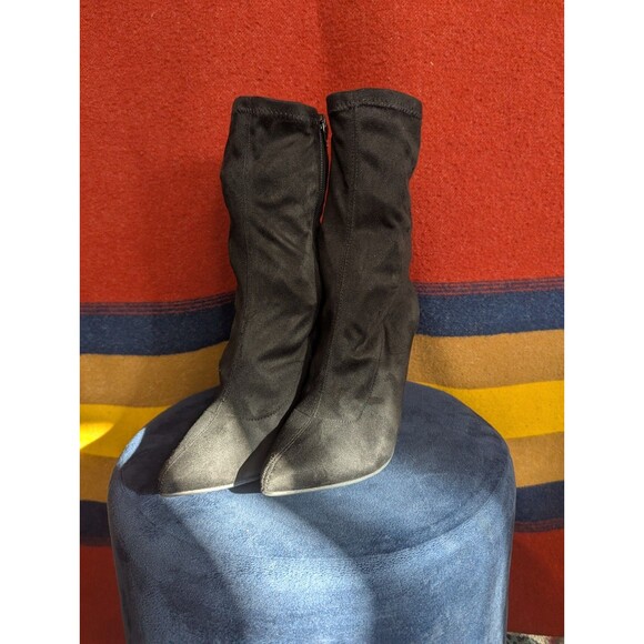 Spike Heel Sock Boot Women's Black Faux Suede Mid-Calf US 7.5 Sexy High (Z05) - Picture 4 of 6